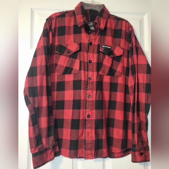 Hot‎ Leathers Men's Flannel Shirt Size Medium Red Black Buffalo Check - Picture 4 of 10